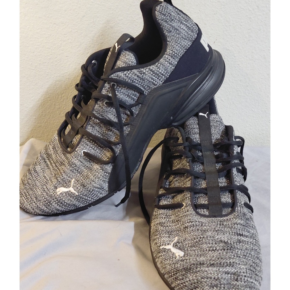 Puma Axelion LS Mens 14 Black Grey Running Shoes Knit Athletic Sneakers 192720